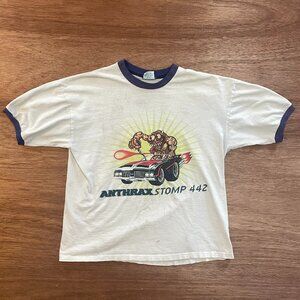 Vintage Anthrax Stomp 442 Ringer Tour XL White Short Sleeve T-Shirt USA Metal